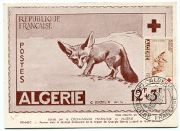 7583   ALGERIE   N°343   Carte Maximum  12 F + 3 F  Croix Rouge  1957  P.J     Du 6.4.1957      TB - Maximumkaarten