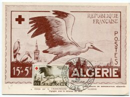 7584   ALGERIE   N°344   Carte Maximum  15 F + 5 F  Croix Rouge  1957  P.J     Du 6.4.1957      TB - Cartes-maximum