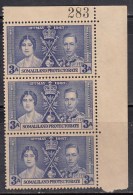 Control No 283 On Tab Strip Of 3, Somaliland, Coronation 1937 MNH (Gum Washed), As Scan - Somaliland (Protettorato ...-1959)