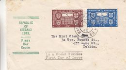 Irlande - Lettre FDC De 1949 - Oblit Baile Ath Cliath - Exp Vers Dublin - Armoiries - Harpe - Valeur 25 Euros - Covers & Documents