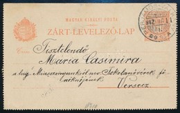 1902 Díjjegyes Zárt Levelez?lap PERJÁMOS-VALKÁNY Vasúti Bélyegzéssel / PS-cover Card With Railway Cancellation - Altri & Non Classificati