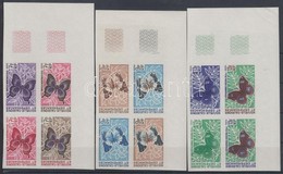 ** 1967 Lepkék Mi 438-440 12 Klf Fogazatlan Színpróba 3 Klf Négyestömb / 3 Blocks Of 4, With 12 Different Imperforate Co - Altri & Non Classificati