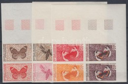 ** 1967 Lepkék Mi 442-444 12 Klf Fogazatlan Színpróba 3 Klf Négyestömbben / 3 Blocks Of 4, With 12 Different Imperforate - Altri & Non Classificati