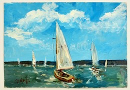 Bánfi Jelzéssel: Hajók A Balatonon, Olaj, Karton, 23,5×33 Cm - Altri & Non Classificati