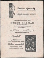 Cca 1925 Bp. VII-VIII., Ecker Kálmán Tölt?toll Szaküzletének Itatóspapírra Nyomtatott Reklámja - Pubblicitari