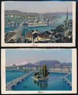 Cca 1900 Zürich és Genf, 2 Db Chromolithográfia, 10,5×6,5 Cm - Non Classificati