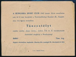 1942 Meghívó A Hungária Sport Club Táncestélyére - Non Classificati