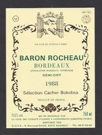 Etiquette De Vin Bordeaux  1988 -  Sélection Vin Cacher Bokobsa  -  Baron Rocheau  -  Thème Religion - Religioni