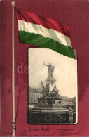 T2/T3 1902 Arad, Szabadság (Vértanú) Szobor. Magyar Zászló Litho Keret / Martyrs' Statue, Hungarian Flag Litho Frame  (f - Non Classificati