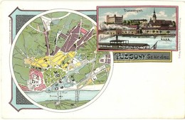 ** T2/T3 Pozsony, Pressburg, Bratislava; Duna Rakpart, Térkép. Bediene Dich Allein / Quay, Map. Art Nouveau, Litho - Non Classificati