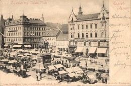 T2 1901 Zagreb, Agram; Jelacicev Trg. / Square With Market, Monument, Shops Of Adolf Bondy, F. Rudovits, Miroslav Bachra - Non Classificati