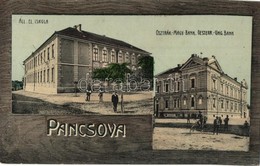 ** T2 Pancsova, Pancevo; Elemi Iskola, Osztrák-magyar Bank, Keretes Lap, Kiadja Kohn Samu / School, Bank, Frame Frame - Non Classificati