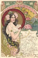 T2/T3 Art Nouveau Lady, Floral, Litho Art Postcard (EK) - Non Classificati