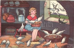 T2 1940 Girl Feeding Birds. Amag 0412. S: Margret Boriss - Non Classificati