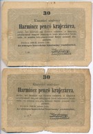 1848. 5Ft Vörösesbarna (2x) + 1849. 30kr (2x) 'Kossuth Bankó' T:III-,IV Ly.,ragasztás - Non Classificati