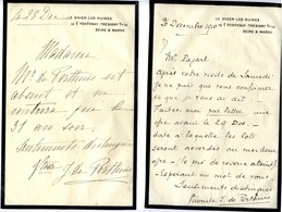 77 FONTENAY-TRÉSIGNY - LE VIVIER-LES-RUINES - 2 Lettres Autographes Vicomte Et Vicomtesse De PERTHUIS 1910 - Fontenay Tresigny