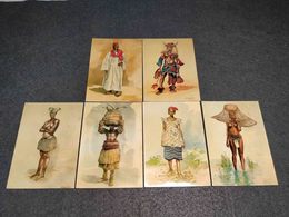 VERY RARE LOT X 6 POSTCARDS PORTUGAL GUINEA BISSAU TRIBAL COSTUMES PEOPLE W/ FDC CANCEL 1968 - Guinea-Bissau