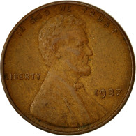 Monnaie, États-Unis, Lincoln Cent, Cent, 1937, U.S. Mint, Philadelphie, TB+ - 1909-1958: Lincoln, Wheat Ears Reverse