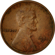 Monnaie, États-Unis, Lincoln Cent, Cent, 1951, U.S. Mint, Denver, TB, Laiton - 1909-1958: Lincoln, Wheat Ears Reverse