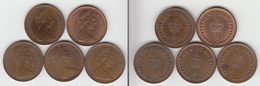 Grande Bretagne ½ Penny 1971 + 1974 + 1976 + 1977 + 1980 - 1/2 Penny & 1/2 New Penny