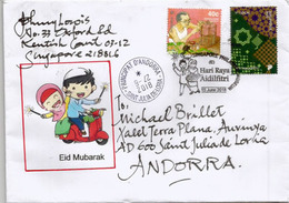 Eid Al-Fitr (Eid Mubarak) Muslim Holidays In Singapore, Letter Singapore Sent To Andorra, With Arrival Postmark - Islam