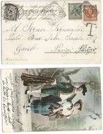 France Taxe P.Due C5 Paris 28jun1904 On Underfranked PPC From Italy With Floreale C2+c5 - 1859-1959 Covers & Documents