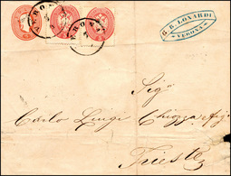 123 1861 - 5 Soldi Rosso Intero Postale, Formato 148x118 (2), Integrato Con 5 Soldi Rosa (43), Due Esemp... - Lombardije-Venetië