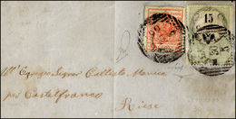 126 1854 - 15 Cent., Marca Da Bollo Tipografica (3), In Affrancatura Mista Con 15 Cent. Rosso Vermiglio,... - Lombardo-Veneto