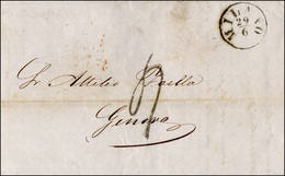 175 1859 - Lettera Non Affrancata Da Milano 29/6/1859 A Genova, Tassata In Arrivo 40 Cent. Secondo Le Ta... - Lombardy-Venetia