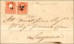 182 BINASCO, Punti R2 - 5 Soldi (25), Due Esemplari Perfetti, Su Lettera Da Binasco 14/3/1859 A Lugano I... - Lombardo-Veneto