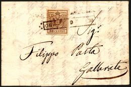 188 CHIAVENNA, R50 Punti 12 - 30 Cent. (7), Perfetto, Su Lettera Del 9/8/1850 Per Gallarate. Bella E Rar... - Lombardo-Veneto