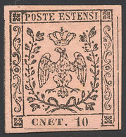 245 1854 - 10 Cent. Rosa, II Emissione, Varietà Lettere Invertite CNET E Senza Punto Dopo Le Cifre (9f),... - Modena