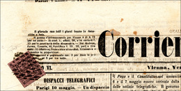 252 1855 - 9 Cent. Violetto Lillaceo, B.G. Piccole (2a), Perfetto Su Giornale " Corriere Italiano" Dell'... - Modena