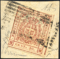 269 1859 - 40 Cent. Carminio Brunastro (17c), Due Margini Sfiorati, Usato Su Piccolo Frammento. Emilio E... - Modena