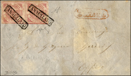 279 1858 - 1/2 Grano Rosa Lillaceo, I Tavola (1a), Coppia Perfetta, Su Lettera Da Palmi 28/4/1858 Ad Opp... - Nápoles