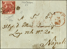 297 1861 - 2 Grana Carminio Vivo, I Tavola, Doppia Incisione, Pos. 6 (5f/k), Perfetto, Su Lettera Da Bar... - Napoli