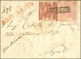310 1859 - 10 Grana Carminio Rosa, II Tavola, 5 Grana Rosa Chiaro, I Tavola (11,5c), Perfetti, Su Letter... - Naples
