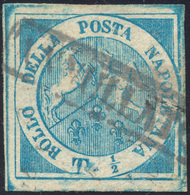 323 1860 - 1/2 Tornese Azzurro Trinacria, Carta Sottile E Senza Filigrana (15d/g), Usato, Perfetto. RARI... - Naples