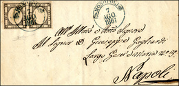 345 1861 - 1 Grano Nero (19), Coppia, Perfetta, Su Lettera Da Monopoli 7/8/1861 (punti 4) A Napoli. Molt... - Naples