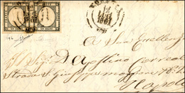 351 1861 - 1 Grano Grigio Verdastro (19b), Coppia, Perfetta, Su Lettera Da Potenza 12/7/1861 A Napoli. S... - Naples