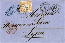 367 1862 - 10 Grana Arancio (22), Perfetto, Su Sovracoperta Di Lettera Da Napoli 27/9/1862 A Lione. Molt... - Naples