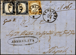 375 1862 - 10 Cent. Bistro E 20 Cent. Indaco, Coppia, (Regno 1,2), Difettosi, Su Lettera Assicurata Da T... - Naples