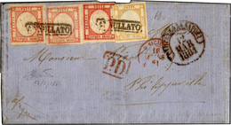 383 1861 - 20 Grana Giallo Arancio, Falso Per Posta (F9), 5 Grana, Due Esemplari In Rosa Carminio, Ed Un... - Naples