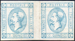 916 1863 - 15 Cent. Celeste Chiaro Litografico, I Tipo (12), Coppia Orizzontale Con Interspazio Di Grupp... - Other & Unclassified