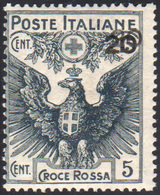 1071 1916 - 20 Cent. Su 15 + 5 Cent. Croce Rossa, Doppia Soprastampa (104b), Gomma Integra, Perfetto. Emi... - Other & Unclassified