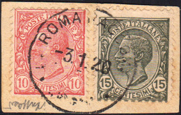 1077 1920 - 15 Cent. Floreale, Entrambi Falsi Per Posta (F108,F82), Perfetti, Usati Su Piccolo Frammento ... - Other & Unclassified