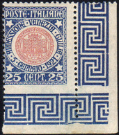 1083 1921 - 25 Cent. Venezia Giulia, Non Dentellato In Basso (114d), Angolo Di Foglio, Gomma Originale, P... - Other & Unclassified