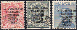 1097 1922 - 10 Cent., 15 Cent. E 25 Cent. Congresso Filatelico (123/125), Usati, Perfetti. A.Diena.... - Other & Unclassified