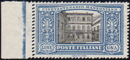 1122 1923 - 1 Lira Manzoni, Doppia Dentellatura (155f), Bordo Di Foglio, Gomma Integra, Perfetto. E.Diena... - Other & Unclassified