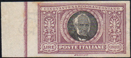 1126 1923 - 5 Lire Manzoni, Non Dentellato (156d), Bordo Di Foglio, Gomma Integra, Perfetto, Lievi Ossida... - Other & Unclassified